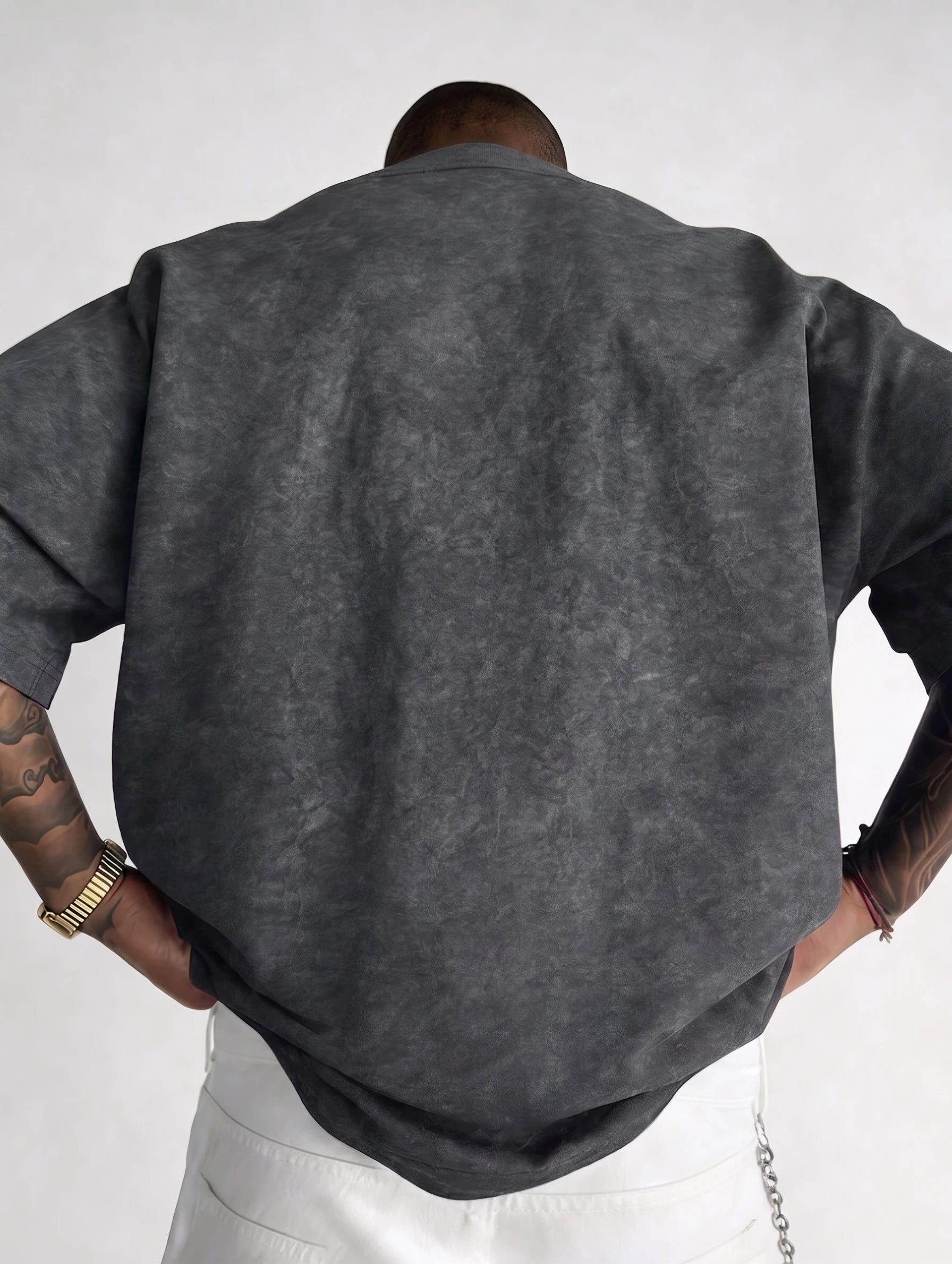 Black Mineral washed oversized graphic tee, lifestyle shot