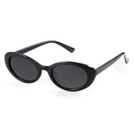 Black Oval sunglasses on model, side view