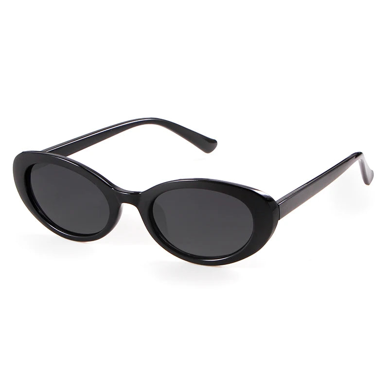Black Oval sunglasses on model, side view