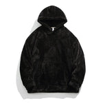 Black Oversized shaggy fleece hoodie, front view