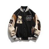 Black Oversized varsity letterman jacket, front view