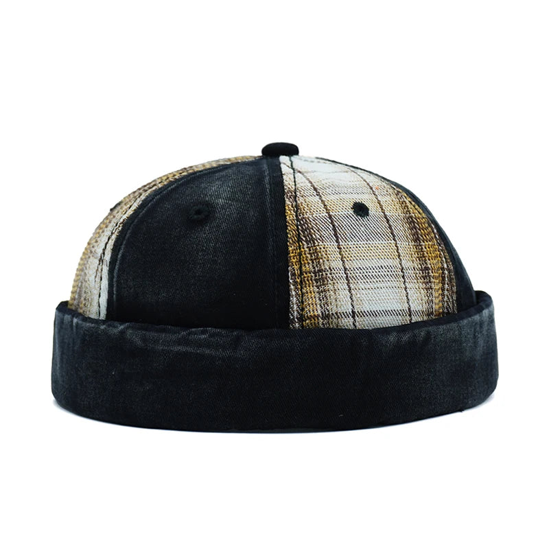 Black Plaid docker cap worn, lifestyle view