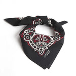 Black Red Detail shot of paisley bandana on model