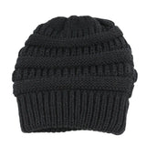 Black knit beanie on a white background