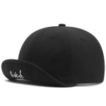 Black Short brim baseball cap, solid colorway, front view