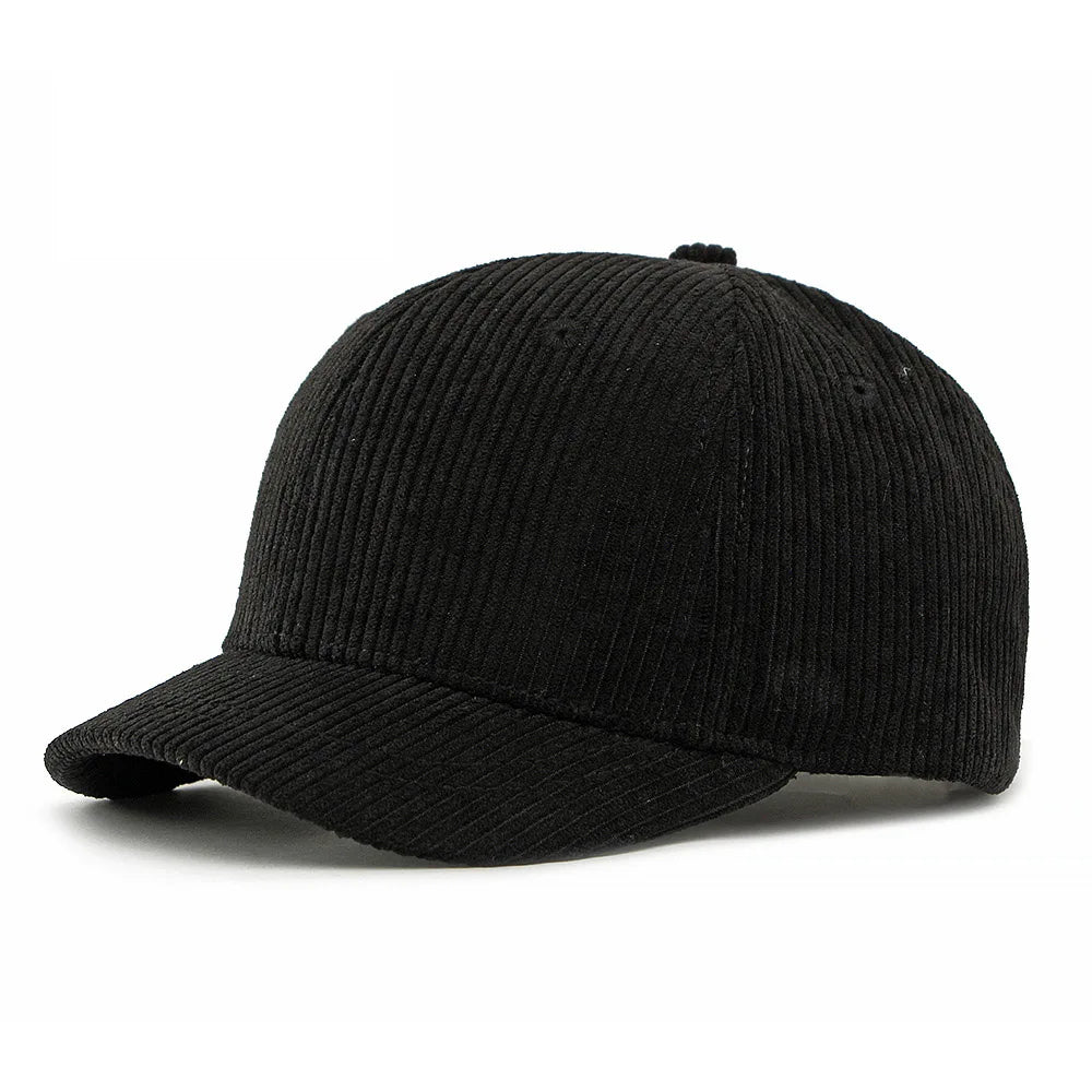 Black Short brim corduroy cap — lifestyle wear shot