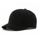 Black Short brim corduroy cap — lifestyle wear shot