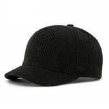 Black Short brim corduroy cap — lifestyle wear shot