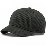 Black Close-up of breathable mesh back panels on short brim snapback cap