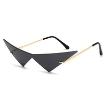 Golden Gray Triangle sunglasses angled side view showing rimless lens and gold metal arms