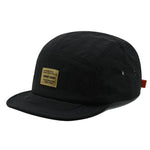 Black Vintage short brim 5-panel cap — back view showing adjustable strap