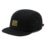 Black Vintage short brim 5-panel cap — back view showing adjustable strap
