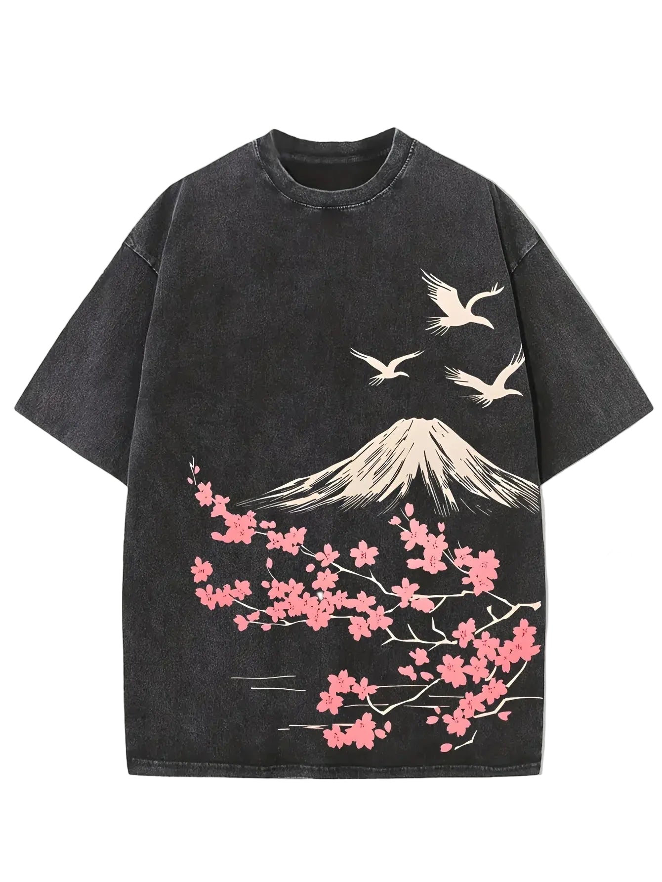Black Vintage wash oversized graphic tee, front view