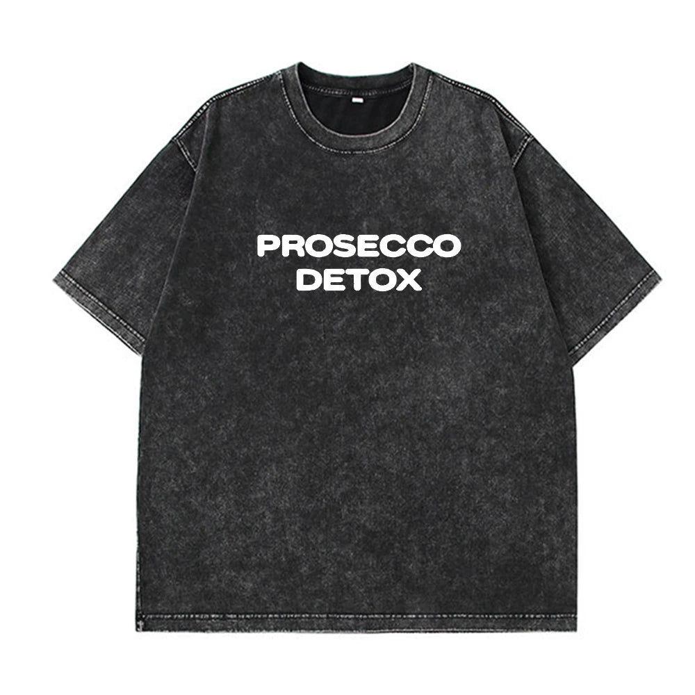Black-White Prosecco Detox graphic tee — dark grey colourway flat lay
