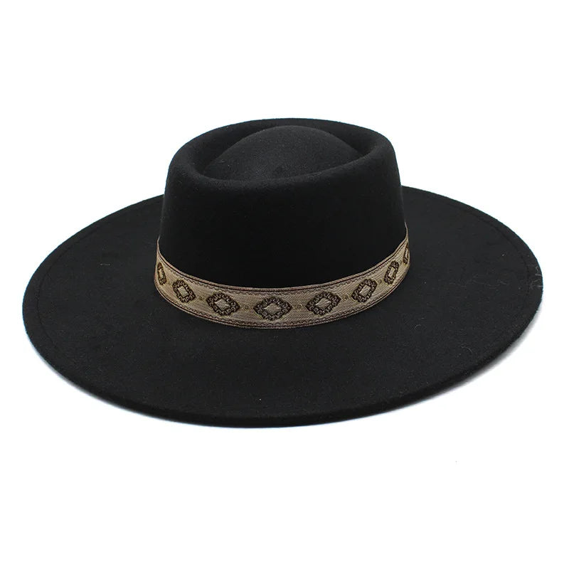 Black wide-brim felt fedora hat colorway