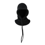 Black knitted balaclava on a light gray background
