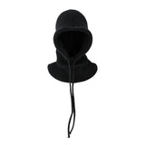 Black knitted balaclava on a light gray background