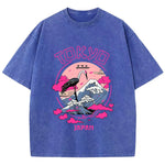 Blue Closeup of cartoon graphic print on acid wash distressed streetwear tee