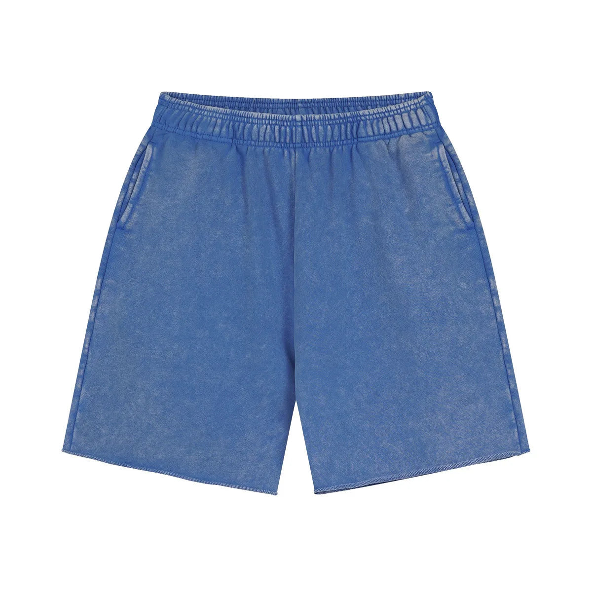 Blue Acid wash sweat shorts flat lay