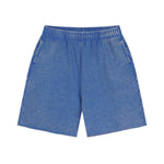 Blue Acid wash sweat shorts flat lay