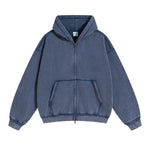 Blue Acid wash zip-up hoodie, wash texture detail