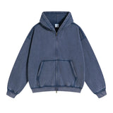 Blue Acid wash zip-up hoodie, wash texture detail