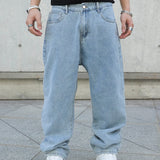 Blue Baggy wide-leg jeans on model, full length