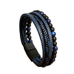 Blue Beads Beaded leather layered bracelet, flat lay