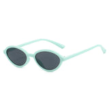 Blue Black Close-up of polycarbonate frame on small oval gradient sunglasses — retro 90s silhouette