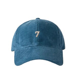 Blue Corduroy baseball dad hat — multiple colorways flat lay