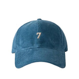 Blue Corduroy baseball dad hat — multiple colorways flat lay