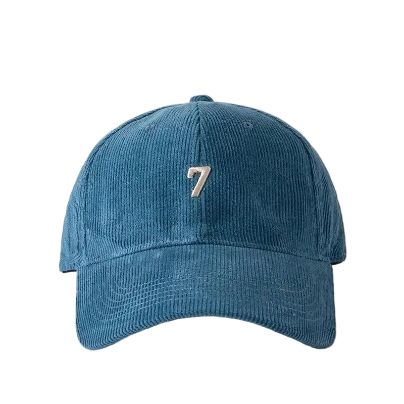 Blue Corduroy baseball dad hat — multiple colorways flat lay