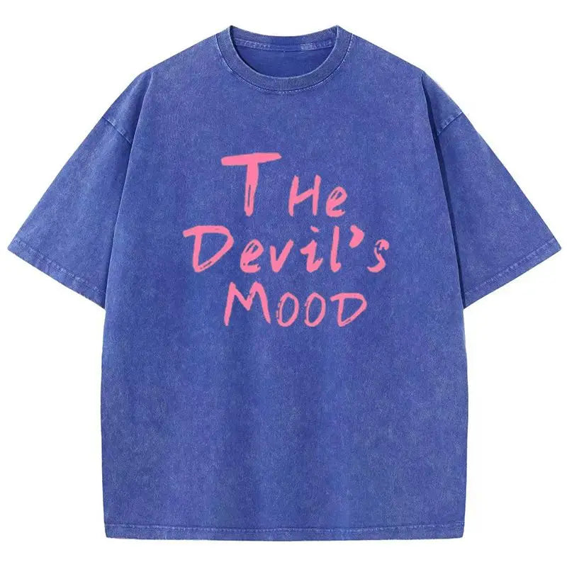 Blue Devil's Mood washed oversized graphic tee styled with low-rise denim