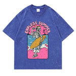 Blue Side view of skeleton graphic tee on model — cotton construction, relaxed fit