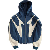 Blue Flame panel oversized zip-up hoodie, flat lay