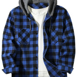 Blue Hooded flannel shirt, front view