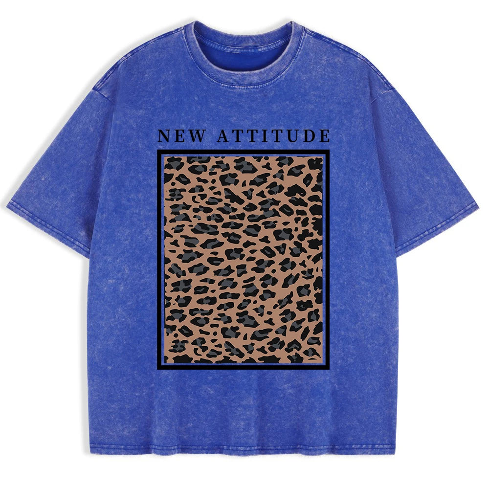 Blue leopard print oversized tee — styled outfit shot