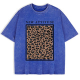 Blue leopard print oversized tee — styled outfit shot