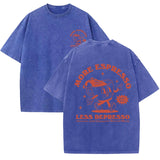Blue More Espresso Less Depresso oversized graphic tee — side view