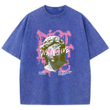 Blue Women's oversized graphic streetwear tee styled with casual bottoms