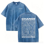 Blue Oversized vintage wash topographic graphic tee — back print view