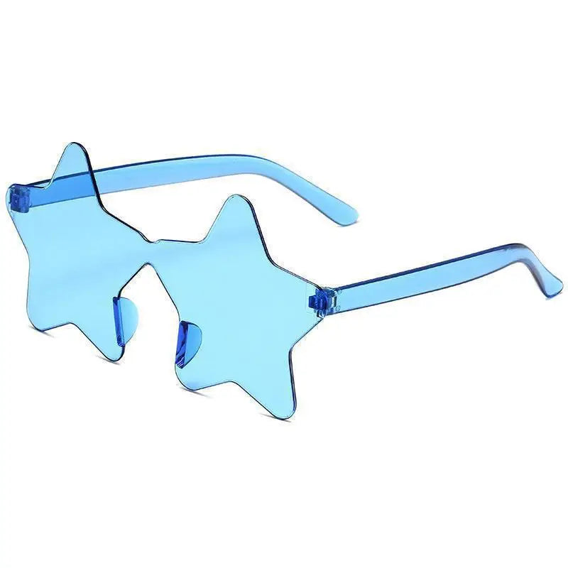 Blue Star-shaped transparent jelly sunglasses, alternate angle