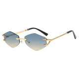 Gold-framed sunglasses with gradient blue lenses on a white background