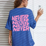 Blue Wavy letter print oversized graphic tee — lifestyle shot 8