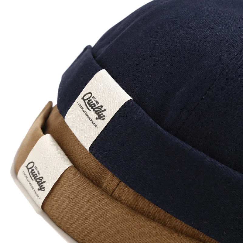 Brimless cotton skull cap worn, side view