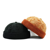 Distressed Beanie Hat – Thick Knit Brimless Docker Cap