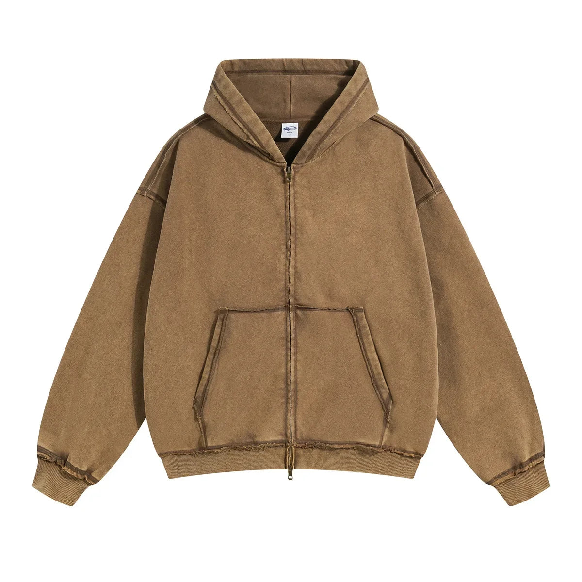 Brown Acid wash zip-up hoodie, lifestyle shot