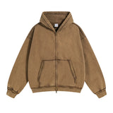 Brown Acid wash zip-up hoodie, lifestyle shot