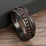 Brown Beaded leather layered bracelet, lifestyle shot