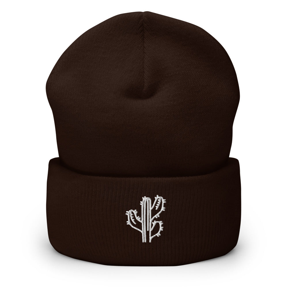 Brown Cactus cuffed knit beanie, side view